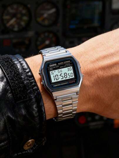 Casio Men's Retro Silver Stainless Steel Digital Watch, Vintage LED Electronic Chronograph Alarm Clock, Business Casual Daily Wear