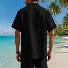¡RecomendadoCamisa de Punto con Botones,Camiseta Casual con Botones Transpirable,Camisa de Playa de Verano de Lino Texturizado a la Moda para Hombre¡Top de Temporada - Azul marino - Ver 5