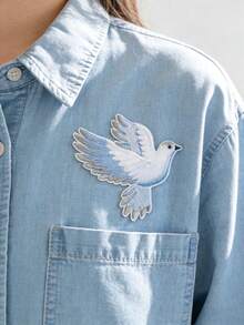 1pc Peace Dove Embroidered Patch, Vintage Blue & White Gradient Bird Design Embroidered Badge, Symbolizing Love And Harmony, Iron-On Embroidered Patch For Jacket, Hat, Hoodie, Meaningful Gift For Friends And Meditation Day - Pigeon - View 5