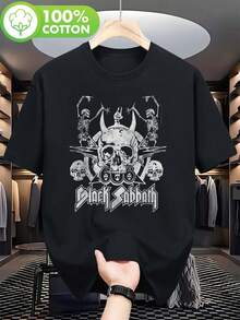 Camiseta Gráfica de Black  con Calaveras para Hombre - 100% Algodón, Corte Regular, Camiseta de Banda para Uso Casual. Gimnasio; Actividades al Aire Libre - Ropa de Música Rock Lavable a Máquina. Camisetas de Rock And Roll. Ropa para Fanáticos de la Música. Camisa con Estampado Atrevido. Camisa de ajuste cómodo - Negro - Ver 7