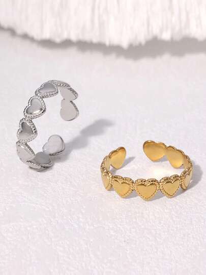 1枚时尚简约小巧精致甜美可爱高端镀层不锈钢心形开口戒指，适合女性日常、派对、约会佩戴