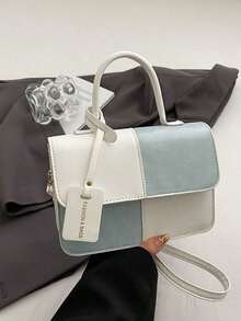 New Stylish Simple Plaid Patchwork Handbag Women Shoulder Messenger Crossbody Bag For Daily Work Casual Commute, Holiday Gift , Old Money - 藍色 - 查看 4