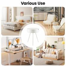 Bedside & Side Table | Modern Round Rattan Table For Living Room, Nightstand, Coffee, Cocktail Or Tea Table - White - View 6