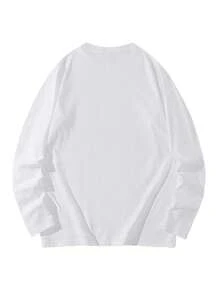 Y2k, 200g 100% Cotton T-Shirt, 2026 Women's Spring/Autumn Cartoon Print Long Sleeve Fun T-Shirt, Couple Style, Innerwear/Outerwear, Office Casual Round Neck Pullover Top - White [Best/Funny T-shirt] - View 5