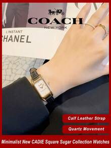 Cadie Series Women's Watch, Full Rose Gold Tone Case With Black Leather Strap & Mother Of Pearl Dial - 黑色 - 查看 1