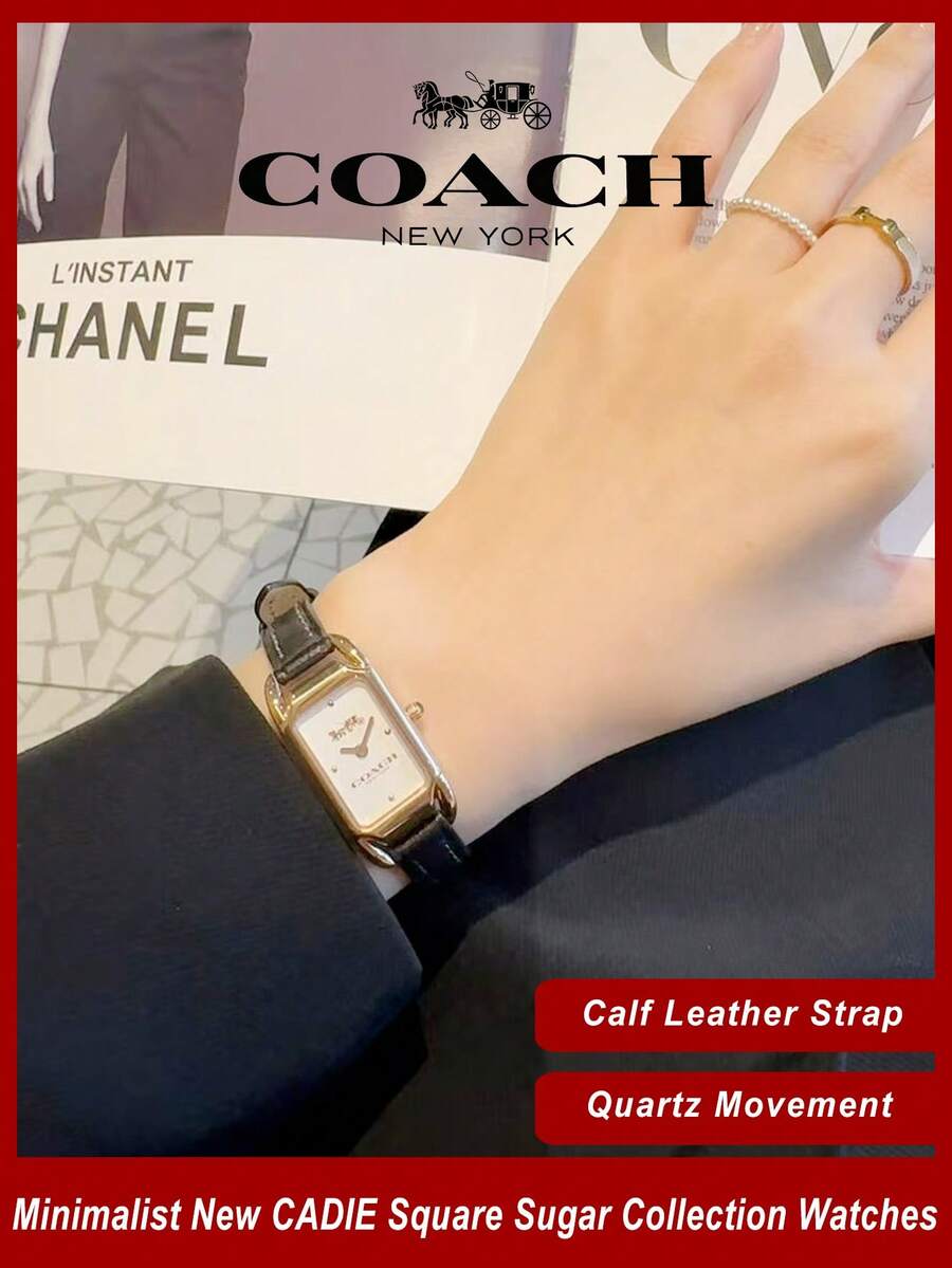 Cadie Series Women's Watch, Full Rose Gold Tone Case With Black Leather Strap & Mother Of Pearl Dial - 黑色 - 查看 1