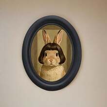 1 pièce Décoration murale d'art avec chat à longs cheveux amusant, peinture murale de chat fantaisiste encadrée avec une perruque originale, mini art suspendu en bois, décoration unique pour la maison, la cuisine et le bureau, cadeau amusant, cadeau de fête - Lapin à poils longs - Voir 8