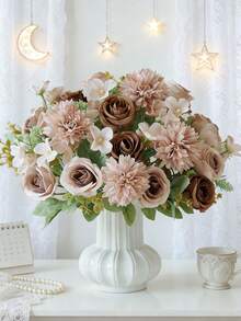 1/3/80pcs Artificial Rose And Hydrangea Flower Bouquet, Suitable For Wedding, Home, Restaurant, Bedroom, Vase Decor, Holiday Birthday Party, Wedding Decoration, New Year Bouquet, Valentine's Day Gift, New Year DIY Material, Artificial Plants, Spring Decor, Room, Tabletop, Garden Decor, Room Decor, Valentine's Day Gift, Graduation Gift - Brown - View 1