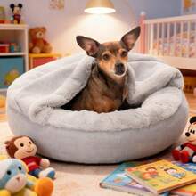 Plush & Performance Linen Hooded Donut Pet Bed For Dogs & Cats - Mist Gray, Extra Small - 20" - Xám sương mù - Xem 2