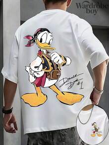 Disney Printed T-Shirt,Men's Pirate Donald Duck Printed T-Shirt,Unisex,High-Quality Pure Cotton T-Shirt,Suitable For All Seasons, Comfortable And Breathable| Exquisite Design | The Best Choice For Giving Gifts - White - View 1
