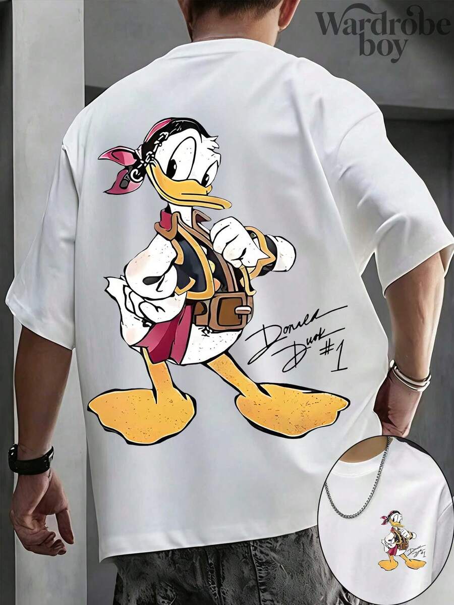 Disney Printed T-Shirt,Men's Pirate Donald Duck Printed T-Shirt,Unisex,High-Quality Pure Cotton T-Shirt,Suitable For All Seasons, Comfortable And Breathable| Exquisite Design | The Best Choice For Giving Gifts - White - View 1