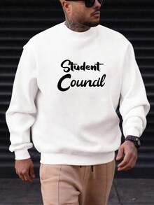 Sudadera Gráfica para Estudiantes Masculinos - Azul Marino, Estilo Casual con Cuello Redondo y Letras Blancas, Ideal para Eventos Escolares y Vestimenta Casual, Suéter Cómodo para Elecciones Escolares, Uniformes de Gobierno Estudiantil, Lavable a Máquina, Corte Relajado, Diseño de Color Sólido, Adecuado para Hombres, Elegante y Versátil para Uso Casual, Sudaderas Escolares, Suéter Universitario para Jóvenes, Suéteres Escolares, Sudadera Escolar Tejida, Suéter para el Campus, Uniformes Universitarios para la Escuela. - Blanco - Ver 1