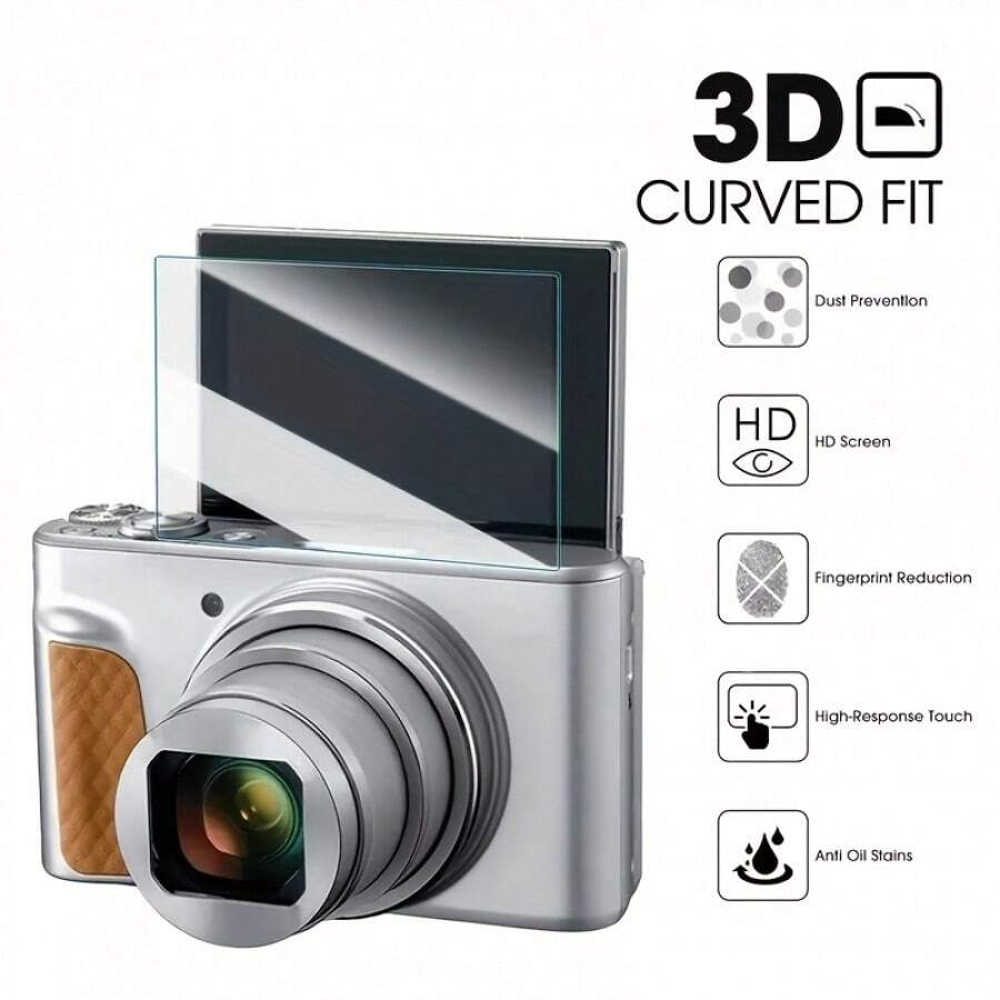 适用于SX740 HS/SX730 HS/G7X系列相机的3片装屏幕保护膜。3毫米超薄9H硬度钢化玻璃膜 - 高清液晶保护膜,防刮花,表面光滑,高清晰度,易于安装,相机屏幕配件。 - 3PCS - 查看 1