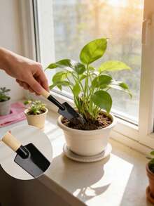 3pcs Wooden Gardening Shovel Set, Wooden Handle Metal Head Handtools, Suitable For Indoor/Outdoor Planting, Transplanting, Loosening Soil, Weeding, Potted Plants, Gardening, Balcony Planting - Multicolor - View 9