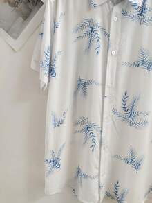Men's Hawaiian Floral Beach Shirt, Summer Style, Short Sleeve, Button-Down, 100% Viscose Fabric (Shrinks A Little). - 淺藍色 - 查看 2