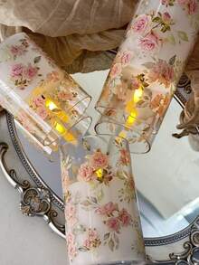 3pcs Set: LED Flameless Candle Lights With Remote Control/Timer, Type-C Charging Cable, Printed Wax Cup Candles, Suitable For Desktop Decor, Gifts For Christmas, Halloween, Valentine's Day, Mother's Day, Birthday, Proposal, Wedding, Dining Table, Party, Holiday Atmosphere Decoration - Rose Style - View 9