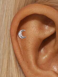 EleRunis 1PC 0.1ct Moissanite Diamond 925 Sterling Silver Star Heart Asymmetrical Evil Eye Stud 18K Gold Plated Flat Back Cartilage Helix Piercing Bridal Jewelry For Daily Wear Wedding Party Engagement Anniversary Valentine's Day - Silver - View 14