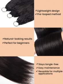 3 gói 150g Tóc nối thẳng Yaki nhẹ, không thắt nút, kiểu móc sợi, 100% tóc thật Remy, tóc móc sợi Yaki cho kiểu tết Boho không thắt nút, thân thiện với người mới bắt đầu. - Natural Black - Xem 5