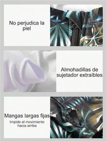 ¡RecomendadoWEIMEY Traje de Baño Una Pieza para Mujer Bañador de Manga Larga Falda Gasa Cremallera de Pecho¡Top de Temporada - Hojas de rosa - Ver 7