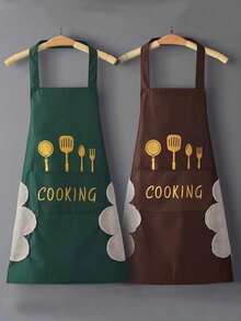 1pc Adult Waterproof Apron With Side Towel, Adjustable Unisex Cooking Baking Graduation Father's Day Practical Gift - Multicolor - View 3