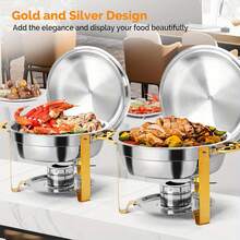 5L Premium Stainless Steel Buffet Server Set - Full Heating Tray - Suitable For Parties, Weddings, Catering Events, Graduation Seasons - Round Furnace - 5L - View 12