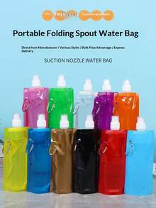 1 pieza Bolsa de agua plegable portátil, material grueso, adecuada para uso doméstico, deportivo y al aire libre, fácil de transportar, capacidad de 480ML - Multicolor - Ver 2
