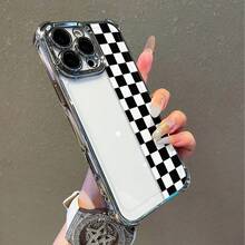 1 Stück, schwarz-weißes Gittermuster, einfaches, stilvolles, quadratisches Handyhülle für iPhone 11/12/13/14/15/17/Air/Pro/Plus/Pro Max und Galaxy S22/S223/S84/S25/Ultra/FE/EDGE. Geeignet als Geschenk für Freunde oder Valentinstagsgeschenke. - Verschiedenfarbig - Übersicht 5