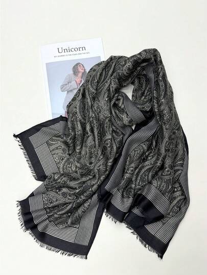 1pc Black & White Cashew Pattern Lightweight Scarf, Casual Comfortable Elegant Versatile Sunscreen Shawl For Spring/Summer, Suitable For Travel, Party, Daily Wear