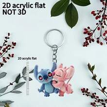 Móc khóa acrylic 2D phẳng hình Thiên thần Stitch, 1 chiếc, quà tặng trang trí ngày lễ, móc chìa khóa xe hơi, phụ kiện ba lô và ví, đồ trang trí 2D phẳng chính thức, có hình nhân vật biểu tượng, vật dụng không thể thiếu cho người hâm mộ phim, thích hợp cho xe hơi, túi xách, ô tô, cây thông Noel, Ngày Valentine và sinh nhật, thiết kế móc khóa vui nhộn | Acrylic 2D phẳng - Nhiều màu - Xem 2
