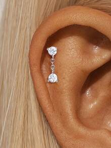 EleRunis 1件 莫桑石水钻 925纯银花朵不对称平底耳骨螺旋穿刺耳环 精致首饰 适合日常佩戴 婚礼派对 订婚 周年纪念 情人节 - 銀色 - 查看 15