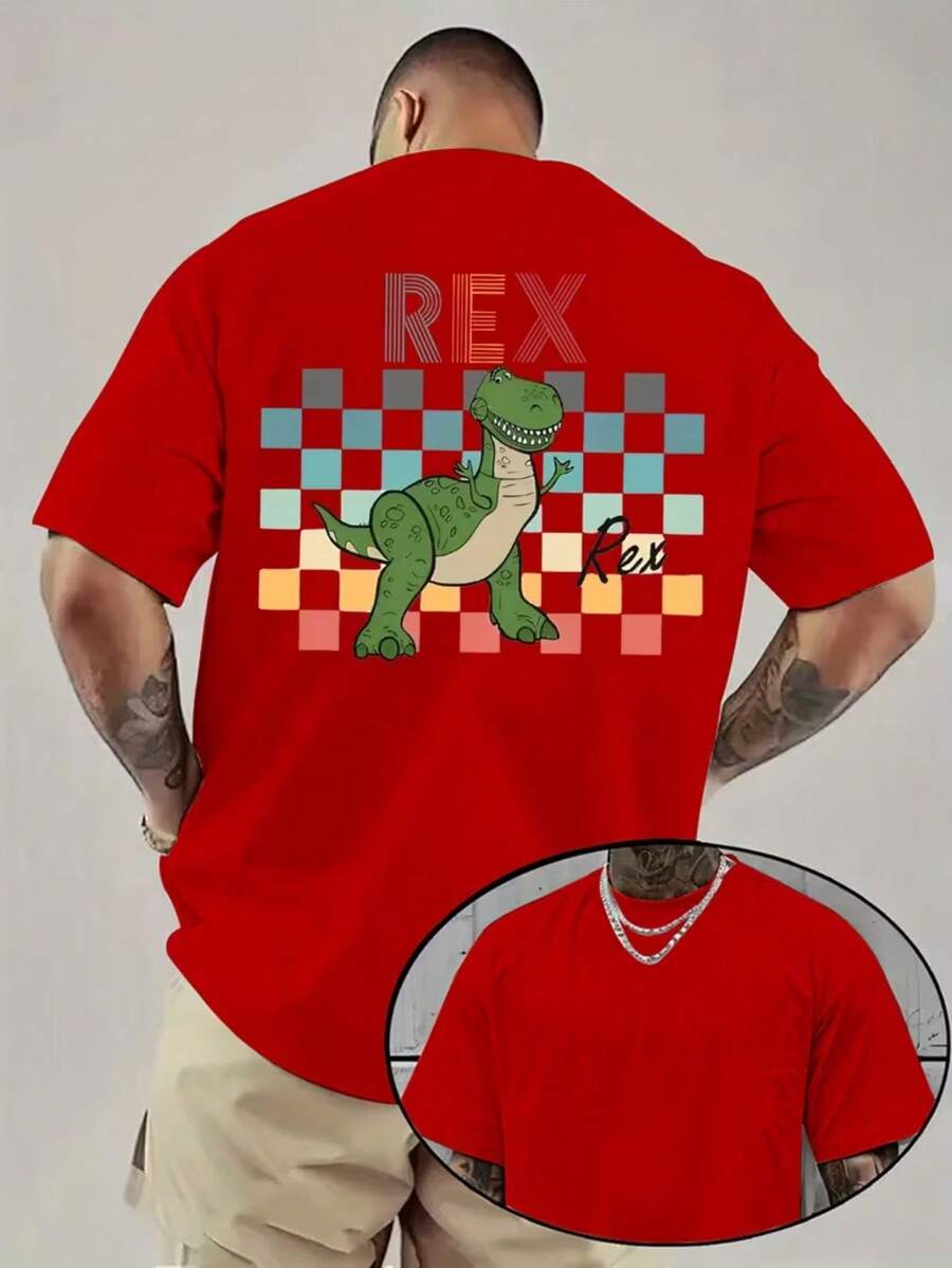 1 Piece, Disney Men's T-Shirt, Disney Toy Story Hugging Dragon Theme Series Men's Casual Short-Sleeved T-Shirt, Round Neck Casual Comfortable T-Shirt, Breathable And Light, Suitable For Sports And Leisure Wear, Loose T-Shirt, Suitable For Gifts, Suitable For Travel And Party Wear. - Đỏ - Xem 1