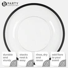 PARTY BARGAINS 13-Inch Charger Plates - 8 Pack, Clear Black Rim, Heavy-Duty Disposable Chargers For Elegant Dining - Ideal For Weddings And Formal Events - 黑邊 - 查看 4