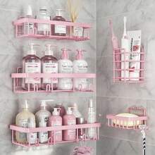 No-Drill Bathroom Storage Rack Set Iron Wall-Mounted Organizer 2026 New Year Gift Home Essential Pink Shelves For Toiletries Shower Caddy CupSuction Triangular - màu đen - Xem 1