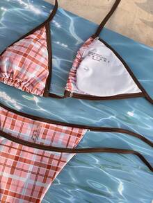 Bikini de mujer, bikini de triángulo a cuadros casual/traje de baño para festival de música, fiesta en la piscina y playa de verano - Multicolor - Ver 7