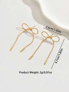 1 Pair Elegant Bowknot Tassel Earrings, Shiny Golden Color Showcases Graceful Lively Tassel Design, Suitable For Various Occasions - Earring - View 5
