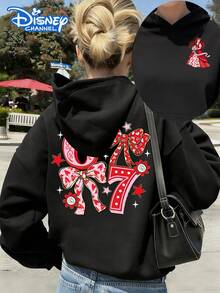 Disney Women's Hooded Sweatshirt Features A Double-Sided Print Of Disney's Princess Ariel With The Number "67" In Cartoon Lettering. This Fall/Winter Hooded Sweatshirt Offers Soft, Comfortable, And Warm Fabric. A Versatile Piece For Autumn And Winter Outfits, Perfect For Everyday Casual Wear, Travel, Or Shopping. Also Makes An Ideal Gift. - 黑色 - 查看 1