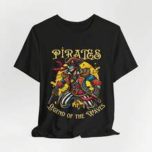 Camiseta de Piratas de las Olas, camiseta fascinante, camiseta para fanáticos de los piratas, camiseta con gráficos náuticos, camiseta pirata unisex - Negro 2 - Ver 1