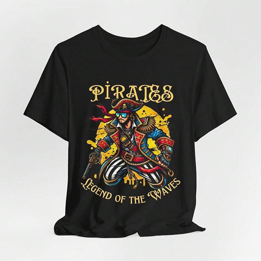 Camiseta de Piratas de las Olas, camiseta fascinante, camiseta para fanáticos de los piratas, camiseta con gráficos náuticos, camiseta pirata unisex - Negro 2 - Ver 1