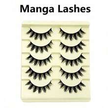 Asiteo 5 Pairs Of Doll Style Natural False Eyelashes - Transparent Stem Manga Eyelashes, Comic Fairy Design, Perfect For Role-Playing - Reusable - Multicolor - View 4