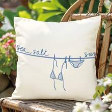 1pc Summer Minimalist Bikini Illustration Cushion Cover, Single-Sided Printed Peach Velvet Polyester, 45*45CM/18*18inch Pillow Case Suitable For Room Decor, Modern Minimalist Sofa Living Room Decor Gift - Multicolor - View 6