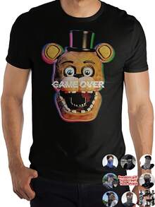 Five Nights At Freddys Fazbear Blue Shadow Mens Black Tee Shirt Cotton 200g Casual Round Neck Comfortable In All Seasons Best Gift - 黑色 - 查看 1
