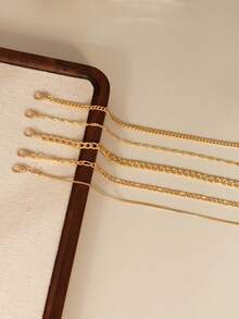 5pcs Punk Metal Thick Chain Multi-Layer Anklet Set, Suitable For Women's Daily, Beach, Vacation, Party Wear - Yellow Gold - View 4