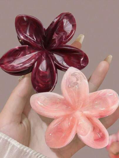 2/1 Women's, Orange And Red Graduated Marble Floral Plastic Hairpins, Stylish, Elegant, Minimalist Marble Cut Claws, For Everyday, Casual, Party, Beach, Vacation, Hair Styling, Face/Hair Cleaning, Makeup, Clothing Accessories, Fall Fashion Hairpin, Winter Hairpin, Summer Hairpin-Elegant Claw Hairpin, Casual Hairpin Bag