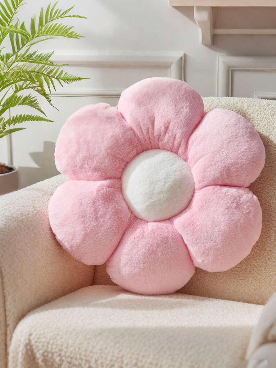 Almofada Floral Rosa, Almofada em Formato de Margarida Divertida e Fofa para Decoração Floral de Assentos, Adequada para Sofás e Camas, Almofada Floral Macia e Felpuda, Ideal para Decoração de Chão em Quartos e Salas de Estar, O Melhor Presente para o Dia das Mães - Rosa com núcleo branco - Visão 1