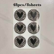 48/96 Peças Adesivos em Forma de Coração | Design de Coração com Estampa de Onça, Estilo Personalizado, Adequado para Dia dos Namorados, Casamento, Aniversário, Presentes de Festa, Decoração, Itens com Tema de Amor - Multicolorido - Visão 10