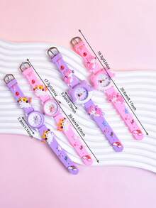 4pcs/Set Creative Cartoon Cat Design Student Watch, Cute Children Quartz Wrist Watch, Gift Set - Multicolor - View 4