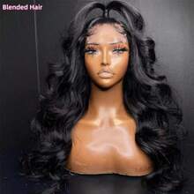 13x4 Curly Straight Hair Wig, Brazilian Human Hair Pre-Plucked Curly Straight Lace Front Wig, 13x4 HD Lace Wig, Human Hair Mixed Fiber, 32 Inch Heat Resistant Synthetic Wig For Women - Natural & Black - View 17