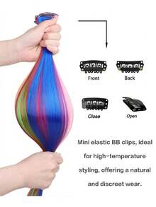 24 piezas de extensiones de cabello coloridas, piezas de cabello de 22 pulgadas multicolor para fiesta con clip, regalo de Navidad, Halloween y cosplay para mujeres - Multicolor - Ver 5