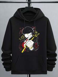 Men's Anime Graphic Hoodie, Premium Streetwear Fabric, Loose Fit, Hip-Hop Street, Comfortable, Graphic Design - màu đen - Xem 2