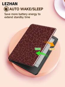 1 件装奢华酒红色豹纹保护套，适用于 Kindle 2024、Kobo、Kindle NK 11/Kindle 儿童版/Kindle Paperwhite 5，电子书阅读器保护套，带自动唤醒/睡眠功能，纤薄便捷，完美贴合，保护您的阅读设备。 - 彩色 - 查看 4